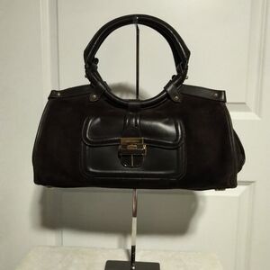 Authentic Jimmy Choo Dark Brown Suede & Leather Satchel Doctors Purse